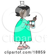Clipart Illustration Of A Female African American Nurse In A Green Dress Holding A Glass Of Water And A Pill For A Patient In A Hospital by djart