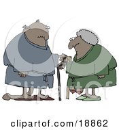 Saggy Old African American Couple Wearing Robes Using Canes