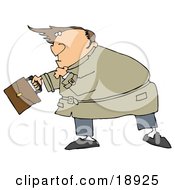 Clipart Illustration Of A Nervous Caucasian Man Looking Upwards As High Winds Nearly Blow The Hairpiece Off Of His Bald Head
