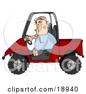 Nervous White Man Driving A Red Utv On The Job For The First Time