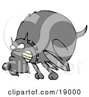 Clipart Illustration Of A Mad Dog In The Red Zone Wearing A Spiked Collar And Chasing An Intruder Away