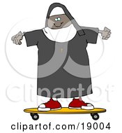 Clipart Illustration Of A Cool Black Female Nun Riding A SKateboard