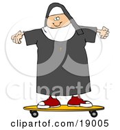 Clipart Illustration Of A Cool White Female Nun Riding A SKateboard