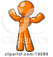 Clipart Illustration Of An Orange Bodybuilder Man Flexing His Muscles And Showing The Definition In His Abs Chest And Arms