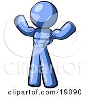 Clipart Illustration Of A Blue Bodybuilder Man Flexing His Muscles And Showing The Definition In His Abs Chest And Arms