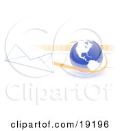 Blue Blue Globe With White American Continents Against A Numeric Binary Code Bar And A Speeding Envelope Passing By Symbolizing Email And Internet Communications