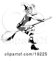 Clipart Illustration Of A Beautiful Young Witch Tipping Her Hat While Flying By On A Broom by AtStockIllustration