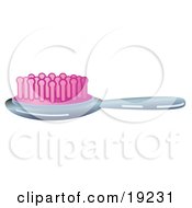 Clipart Illustration Of A Silver Hair Brush With Pink Bristles by AtStockIllustration