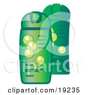 Clipart Illustration Of Green Bottles Of Shampoo And Conditioner For Hair by AtStockIllustration
