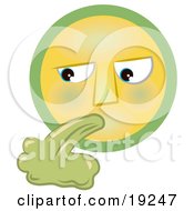 Clipart Illustration Of A Grossed Out Yellow And Green Smiley Face Puking Green Vomit