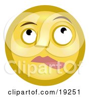 Clipart Illustration Of A Nervous Lip Biting Yellow Smiley Face Nibbling Its Lower Lip And Looking Upwards