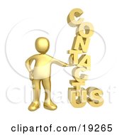 Gold Person Leaning Against A Stacked Contact Us Icon For A Website Contact Form
