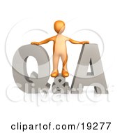 Clipart Illustration Of An Orange Person Standing In The Center Of A Questions And Answers Icon by 3poD