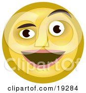 Pleasantly Surprised Yellow Smiley Face Man Smiling And Raising One Eyebrow