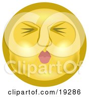 Yellow Smiley Face Puckering Its Lips And Holding Its Breath In Its Cheeks