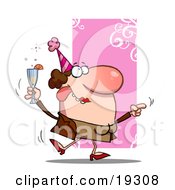 Clipart Illustration Of A Wasted Businesswoman Drinking Cocktails And Dancing At An Office Party by Hit Toon