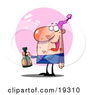 Clipart Illustration Of A Pleased Guy With Lipstick Smooches All Over His Face Holding A Bottle Of Liquor At A Bachelor Party by Hit Toon
