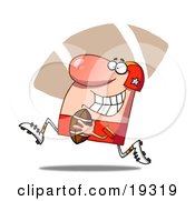 Clipart Illustration Of A Proud Football Guy In Red Running With The Ball During A Game