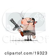 Clipart Illustration Of A Cigar Smoking Mobster Guy Holding A Tommy Gun And Waiting For Someone To Make Him Mad by Hit Toon