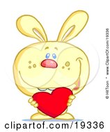 Clipart Illustration Of A Sweet Yellow Bunny With Buck Teeth Holding A Red Heart Out