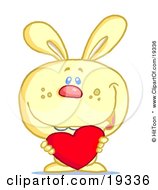 Poster, Art Print Of Sweet Yellow Bunny With Buck Teeth Holding A Red Heart Out