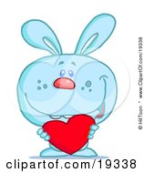 Poster, Art Print Of Blue Bunny Rabbit Holding A Red Heart