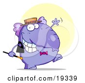 Clipart Illustration Of A Purple Tap Dancing Elephant In A Hat And Bow Tie Holding A Cane
