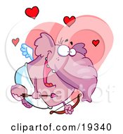 Love Crazed Pink Winged Elephant In A Loin Cloth Flying With A Bow And Arrow Waiting To Shoot Someone Like Cupid