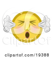Furious Yellow Smiley Face With Flushed Cheeks Blowing Smoke Out Of The Ears And Screaming