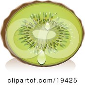 Clipart Illustration Of A Juicy Halved Fuzzy Green Kiwi Fruit With Juice Droplets