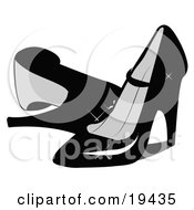 Poster, Art Print Of Pair Of Feminine Shiny Black Closed Toe High Heeled Shoes
