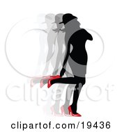 Clipart Illustration Of A Sexy Silhouetted Woman In A Dress And Hat Looking Back At Her Red High Heel Shoes by Vitmary Rodriguez #COLLC19436-0040
