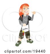 Clipart Illustration Of A Happy And Proud Skater School Girl With Red Hair Smiling And Holding Her Certificate Of Excellence For Honor Roll by Vitmary Rodriguez #COLLC19440-0040