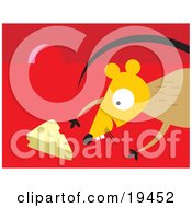 Clipart Illustration of an Excited Mouse Inside A Mouse Hole, Reaching For A Slice Of Swiss Cheese by Venki Art #COLLC19452-0039