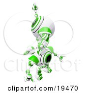 Green And White Spycam Robot Climbing On Top Of Another To Reach A Goal Symbolizing Success Achievement Ambition And Teamwork