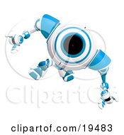 Poster, Art Print Of Curious Blue And White Webcam Robot Looking Upwards