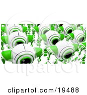 Poster, Art Print Of Rows Of Marching Green And White Webcams Just Off The Assembly Line