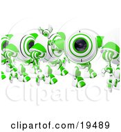 Poster, Art Print Of Friendly Green And White Spycam Waving While Marching In Line