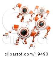 Clipart Illustration Of Red And White Security Spybots In A March by Leo Blanchette