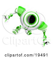 Poster, Art Print Of Alert Green And White Security Webcam Robot Looking Upwards
