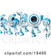 Poster, Art Print Of Blue And White Spycam Waving And Marching In Line