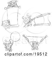 Clipart Illustration Of Differently Posed Skwidgets Holding Blank Signs And Banners
