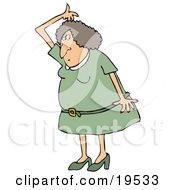 Stinky White Woman In A Green Dress And Heels Lifting Her Arm Up Over Her Head And Sniffing Her Armpit For Odor