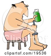 Clipart Illustration Of A White Man With Metrosexual Tendencies Wrapped In A Towel And Seated On A Stool Shaving His Legs With Cream And A Razor by djart