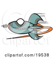 Clipart Illustration Of A Retro Styled Rocket Shooting Through Space