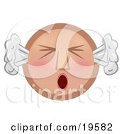 Clipart Illustration Of A Furious Tan Smiley Face With Flushed Cheeks Blowing Smoke Out Of The Ears And Screaming
