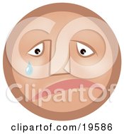 Clipart Illustration Of A Sad Tan Smiley Face Pouting And Crying