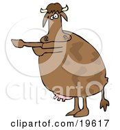 Brown Cow Standing On Its Hind Legs Holding Its Front Legs Out As If Presenting Something