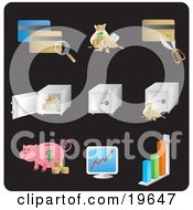 Clipart Illustration Of Banking Picture Icons On A Black Background