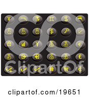 Collection Of Yellow Finance Icons On A Black Background